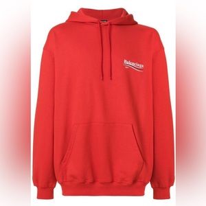 BALENCIAGA RED COTTON CAMPAIGN LOGO HOODIE